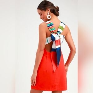 NWT Lulu's Joyful Red Orange Multi Stripe Tie-Back Mini Dress Sleeveless Size XS